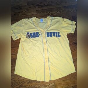 Vtg Looney Tunes She Devil Tasmanian Hip Hop Baseball Yellow Jersey 90's Style L